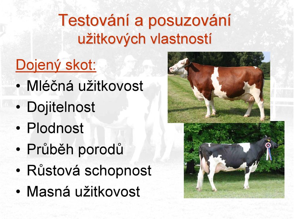 užitkovost Dojitelnost Plodnost