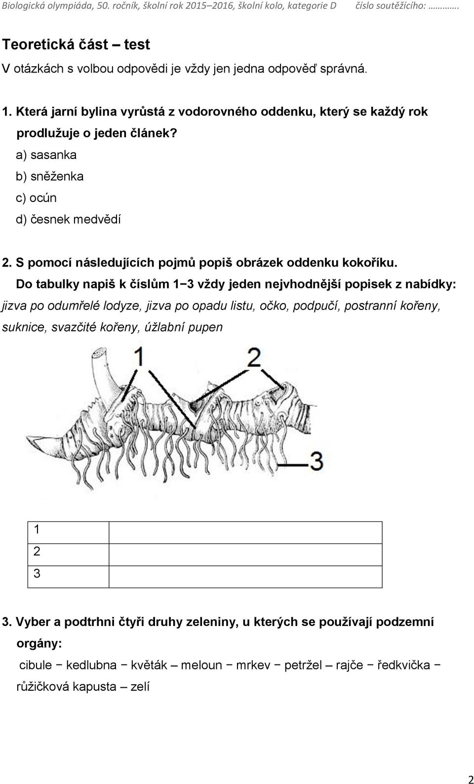 S pomocí následujících pojmů popiš obrázek oddenku kokoříku.