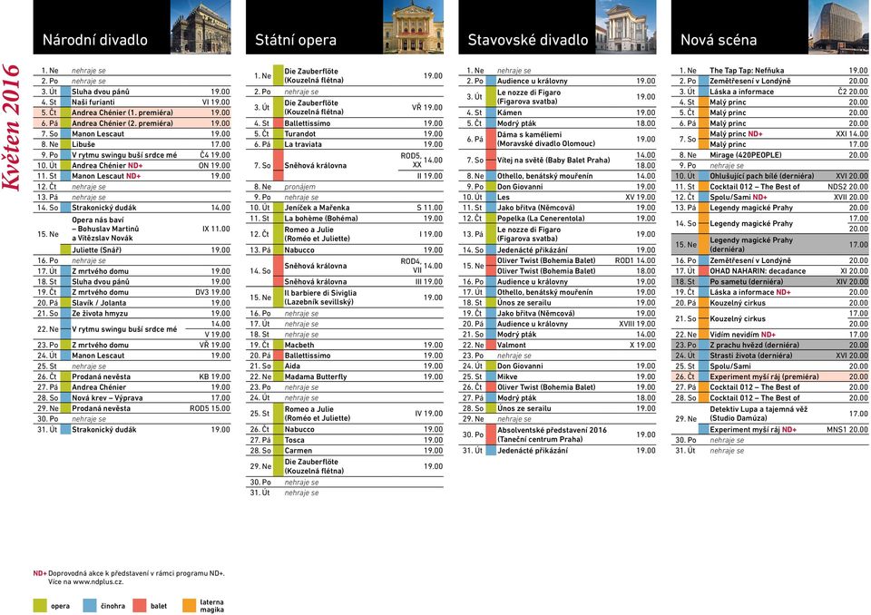 So Strakonický dudák Opera nás baví 15. Ne Bohuslav Martinů IX 11.00 a Vítězslav Novák Juliette (Snář) 16. Po nehraje se 17. Út Z mrtvého domu 18. St Sluha dvou pánů 19. Čt Z mrtvého domu DV3 20.