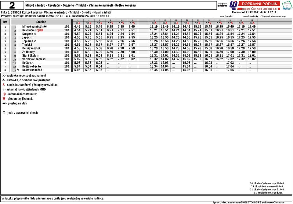 cz/dopravni_obsluznost.asp Mírové náměstí Revoluční Drogerie Japex Teplárna Trmická Bělský můstek Za Humny Stará škola Václavské náměstí Koštov Koštov obec Koštov konečná.