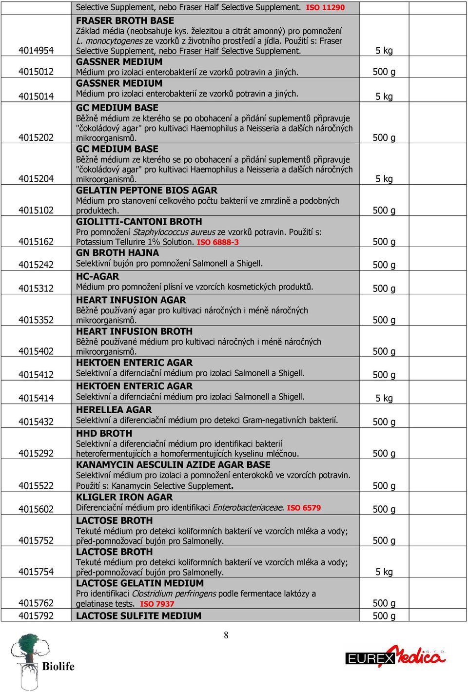 4015012 GASSNER MEDIUM Médium pro izolaci enterobakterií ze vzorků potravin a jiných. 4015014 GASSNER MEDIUM Médium pro izolaci enterobakterií ze vzorků potravin a jiných.