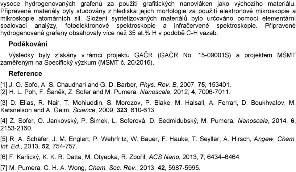 Složení syntetizovaných materiálů bylo určováno pomocí elementární spalovací analýzy, fotoelektronové spektroskopie a infračervené spektroskopie.