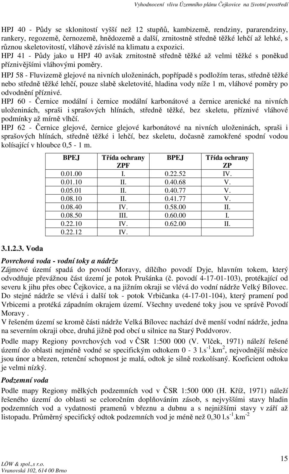 HPJ 58 - Fluvizemě glejové na nivních uloženinách, popřípadě s podložím teras, středně těžké nebo středně těžké lehčí, pouze slabě skeletovité, hladina vody níže 1 m, vláhové poměry po odvodnění