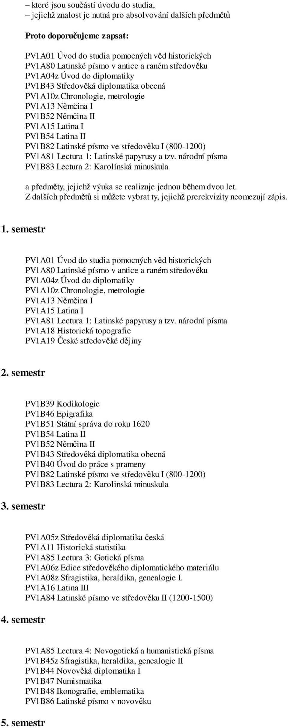 Latinské písmo ve středověku I (800-1200) PV1A81 Lectura 1: Latinské papyrusy a tzv. národní písma PV1B83 Lectura 2: Karolínská minuskula a předměty, jejichž výuka se realizuje jednou během dvou let.