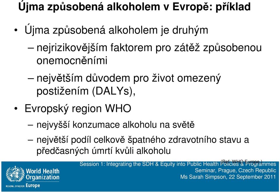 omezený postižením (DALYs), Evropský region WHO nejvyšší konzumace alkoholu na světě