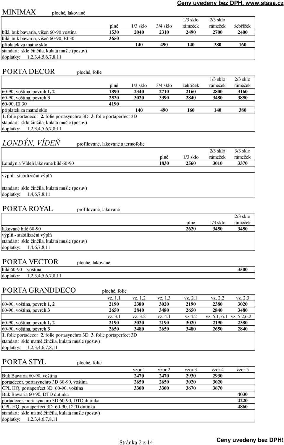 rámeček 60-90, voština, povrch 1, 2 1890 2340 2710 2160 2800 3160 60-90, voština, povrch 3 2520 3020 3390 2840 3480 3850 60-90, EI 30 4190 příplatek za matné sklo 140 490 160 140 380 1.