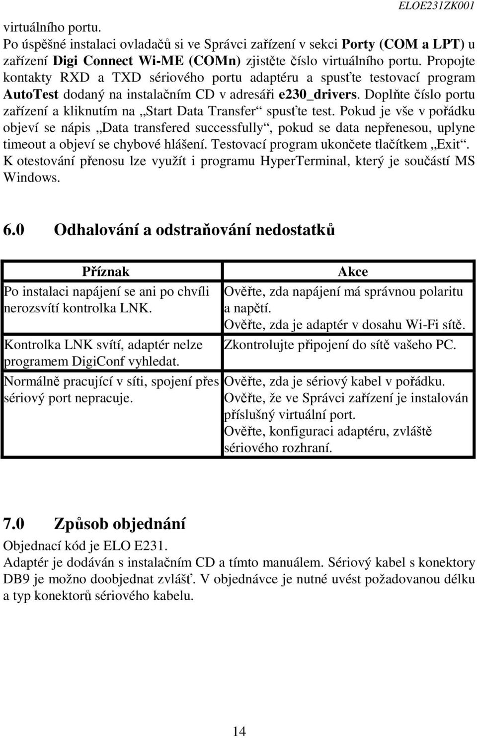 Doplňte číslo portu zařízení a kliknutím na Start Data Transfer spusťte test.