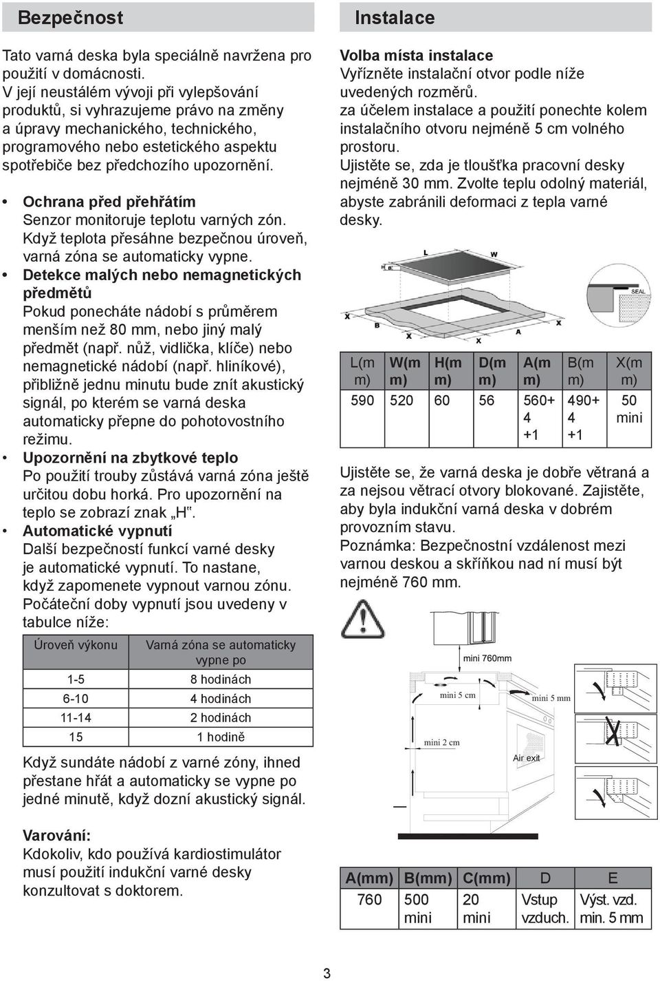 Ochrana před přehřátím Senzor monitoruje teplotu varných zón. Když teplota přesáhne bezpečnou úroveň, varná zóna se automaticky vypne.