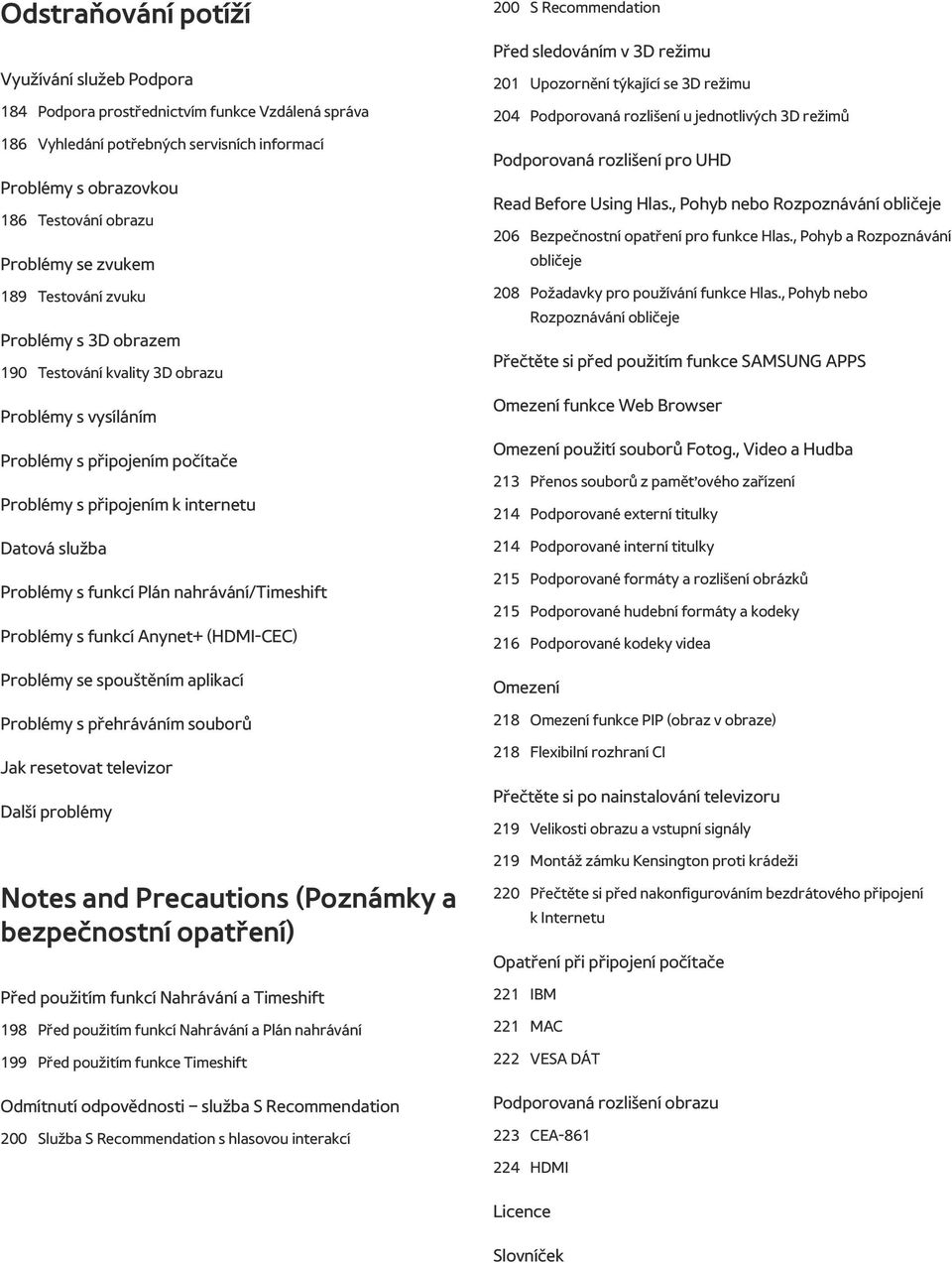 Plán nahrávání/timeshift Problémy s funkcí Anynet+ (HDMI-CEC) Problémy se spouštěním aplikací Problémy s přehráváním souborů Jak resetovat televizor Další problémy Notes and Precautions (Poznámky a