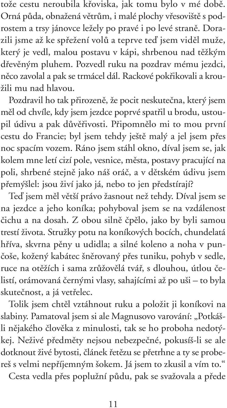 Pozvedl ruku na pozdrav mému jezdci, nûco zavolal a pak se trmácel dál. Rackové pokfiikovali a krou- Ïili mu nad hlavou.