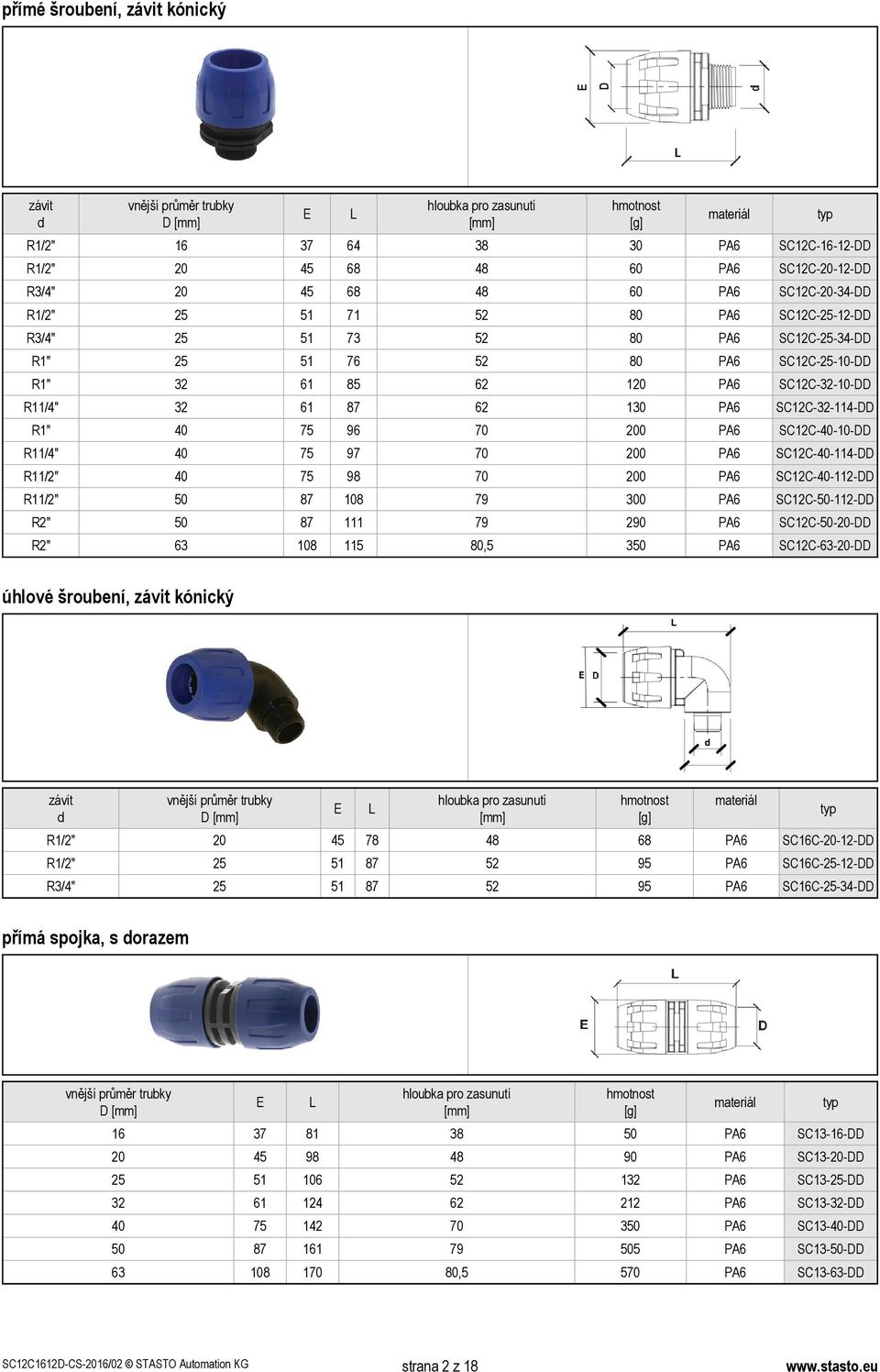 SC12C--112-DD R2" 111 20 SC12C---DD R2" 108 115,5 3 SC12C---DD úhlové šroubení, kónický d R1/2" 78 68 SCC--12-DD R1/2" 5 SCC--12-DD R3/4" 5 SCC--34-DD přímá