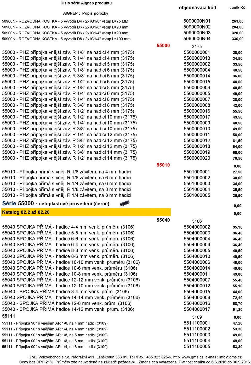 R 1/8" na hadici 4 mm (3175) 5500000001 28,00 55000 - PHZ přípojka vnější záv. R 1/4" na hadici 4 mm (3175) 5500000013 34,50 55000 - PHZ přípojka vnější záv.