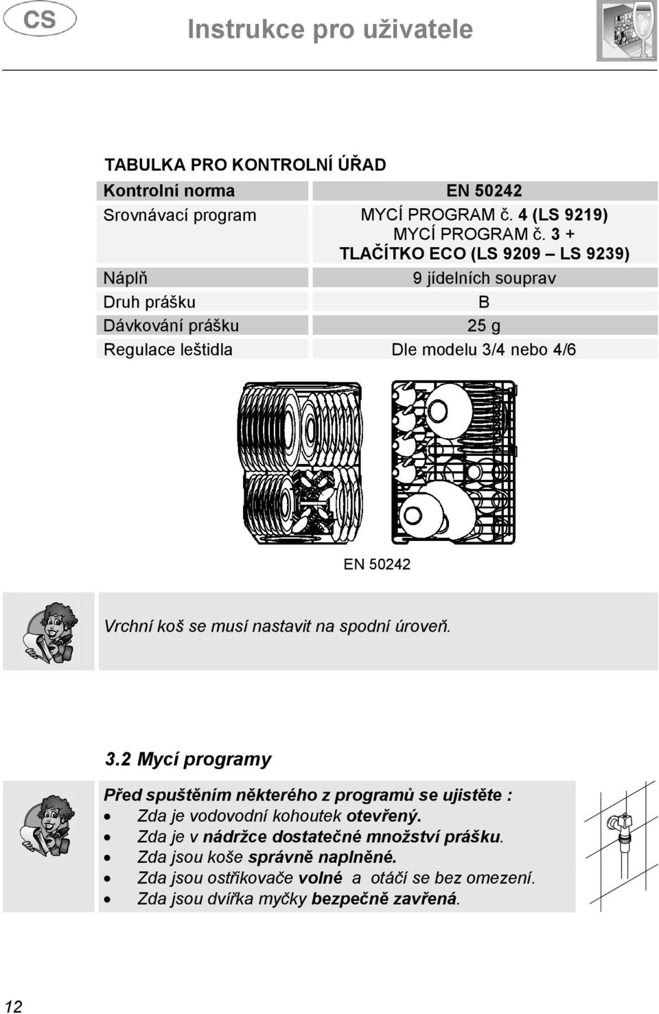 50242 Vrchní koš se musí nastavit na spodní úroveň. 3.