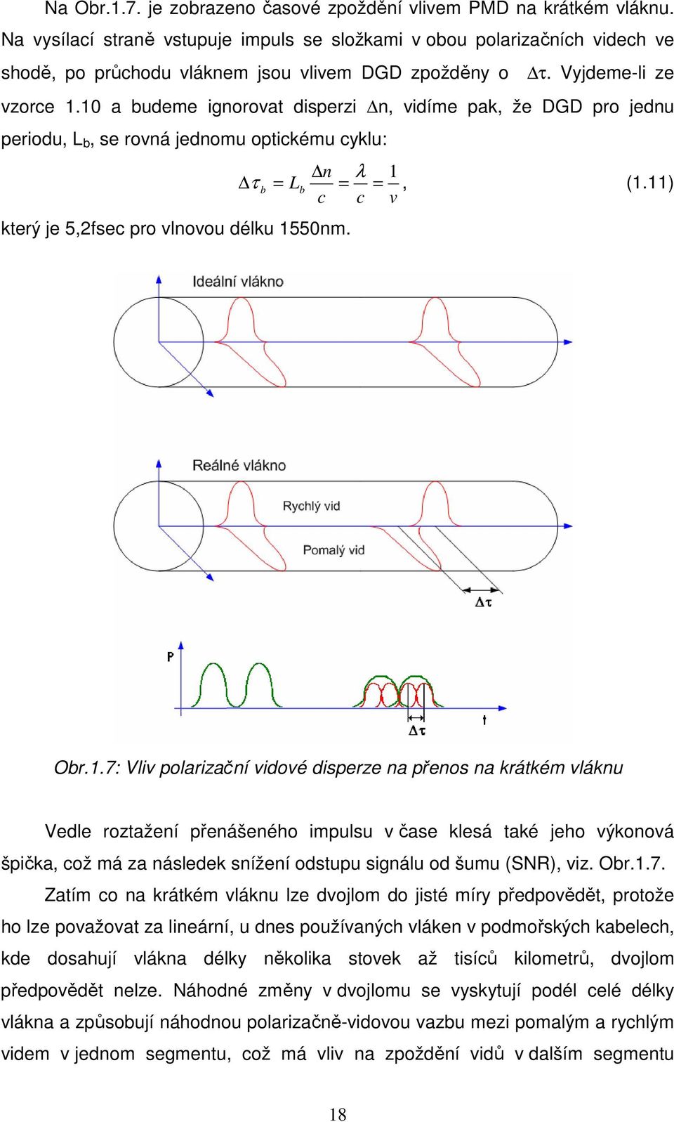 10 a budeme ignorovat disperzi n, vidíme pak, že DGD pro jednu periodu, L b, se rovná jednomu optickému cyklu: n λ 1 τ b = L b = =, (1.11) c c v který je 5,2fsec pro vlnovou délku 1550nm. Obr.1.7: