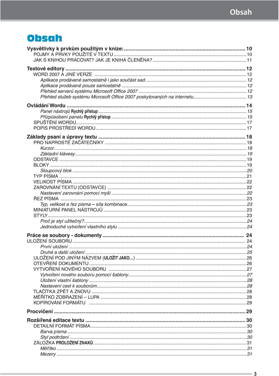 ..12 Přehled služeb systému Microsoft Offi ce 2007 poskytovaných na internetu...13 Ovládání Wordu... 14 Panel nástrojů Rychlý přístup...15 Přizpůsobení panelu Rychlý přístup...15 SPUŠTĚNÍ WORDU.