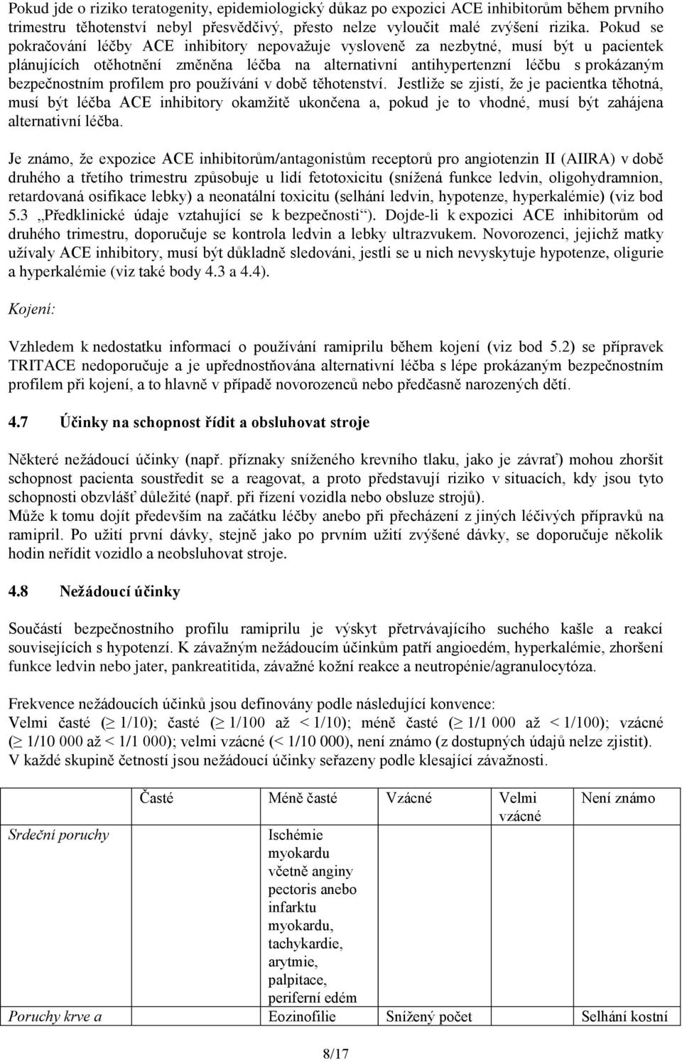 profilem pro používání v době těhotenství. Jestliže se zjistí, že je pacientka těhotná, musí být léčba ACE inhibitory okamžitě ukončena a, pokud je to vhodné, musí být zahájena alternativní léčba.