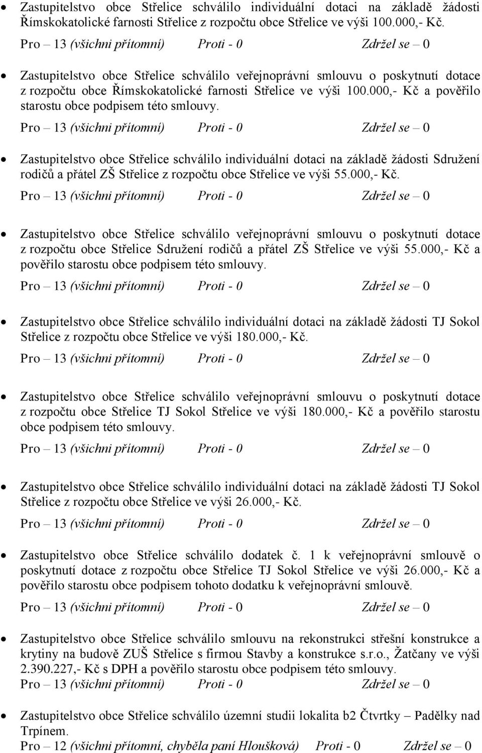Zastupitelstvo obce Střelice schválilo individuální dotaci na základě žádosti Sdružení rodičů a přátel ZŠ Střelice z rozpočtu obce Střelice ve výši 55.000,- Kč.