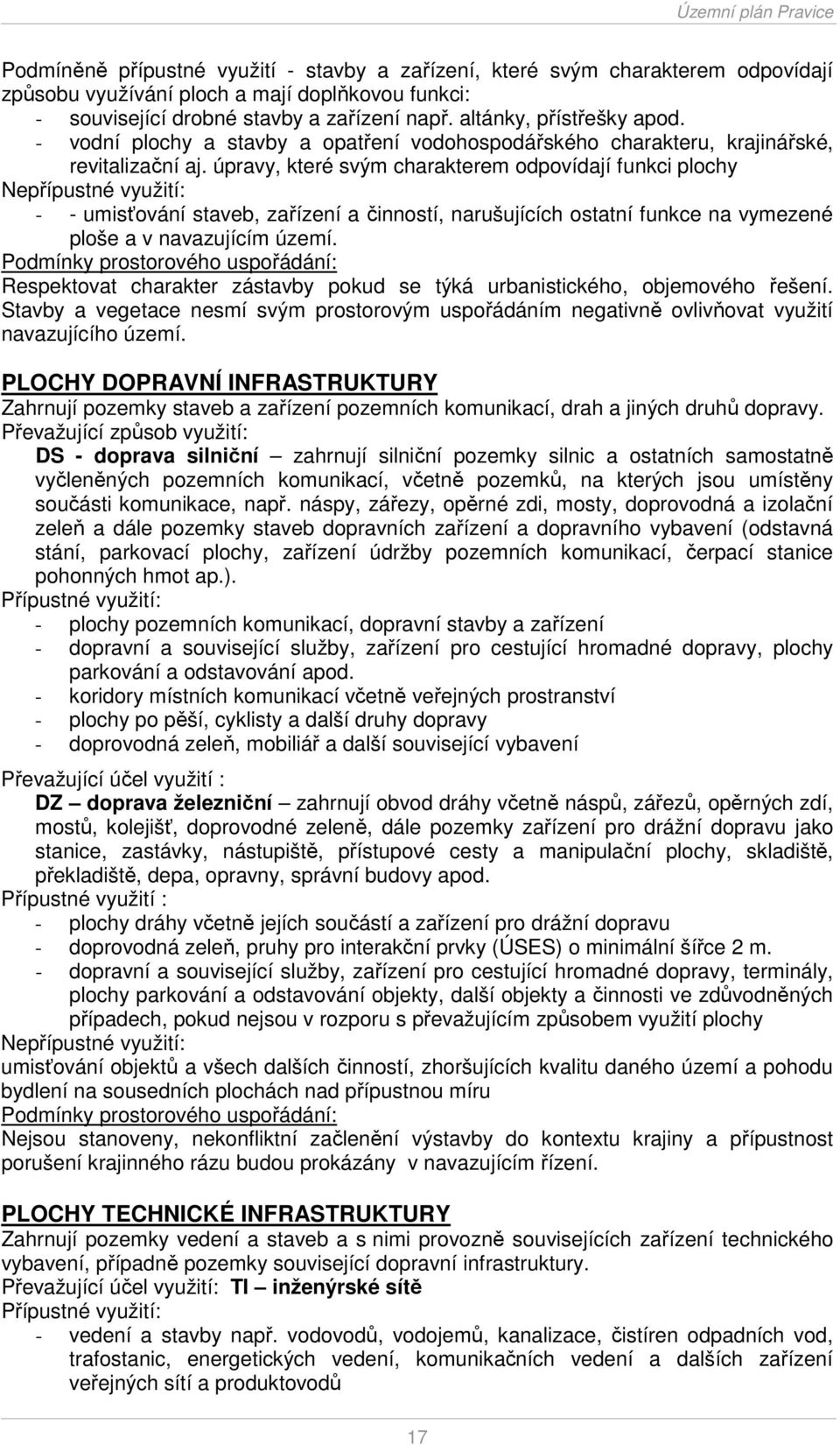 úpravy, které svým charakterem odpovídají funkci plochy - - umisťování staveb, zařízení a činností, narušujících ostatní funkce na vymezené ploše a v navazujícím území.