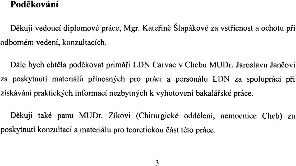 Jaroslavu Jančovi za poskytnutí materiálů přínosných pro práci a personálu LDN za spolupráci při získávání praktických