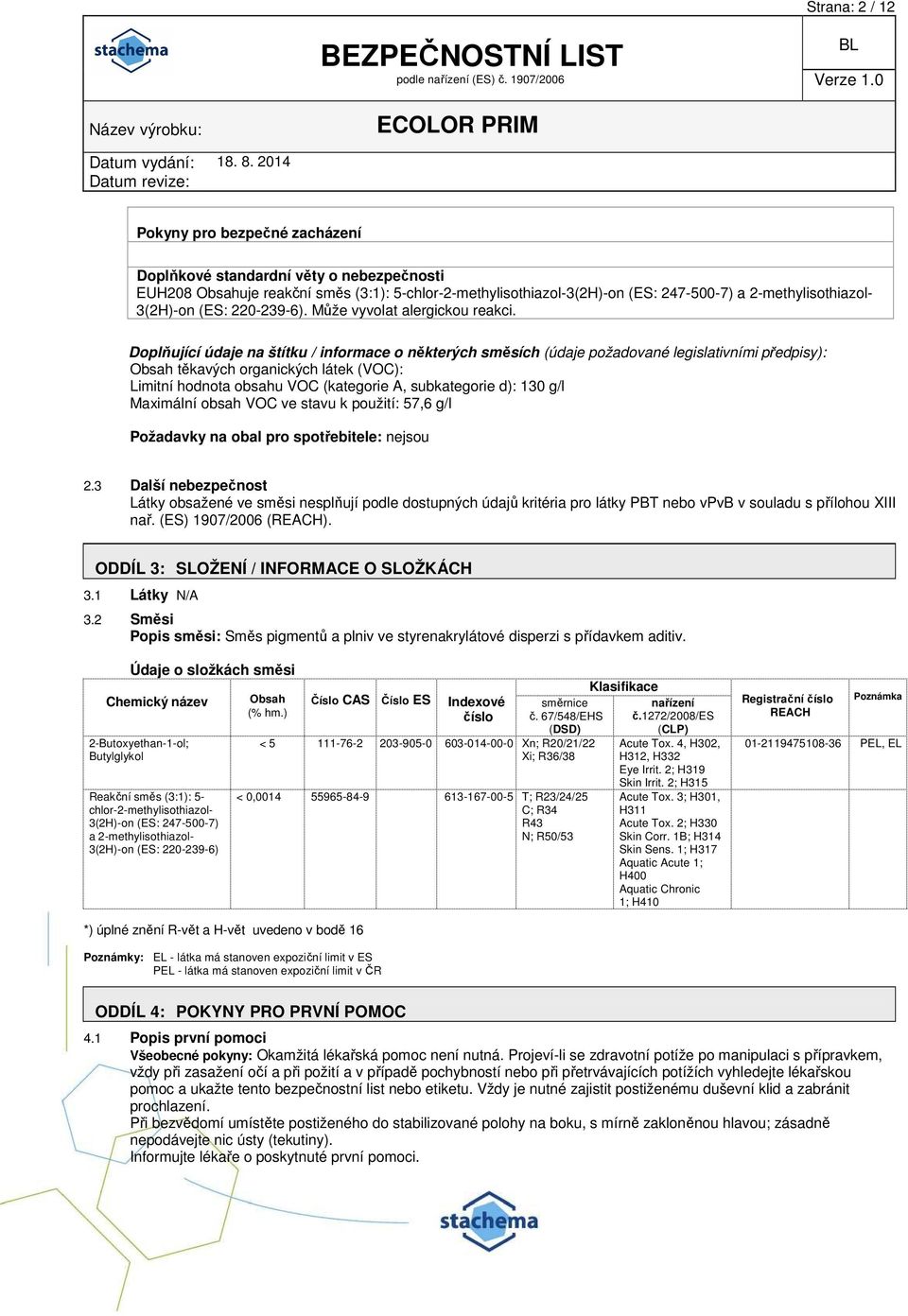 Doplňující údaje na štítku / informace o některých směsích (údaje požadované legislativními předpisy): Obsah těkavých organických látek (VOC): Limitní hodnota obsahu VOC (kategorie A, subkategorie