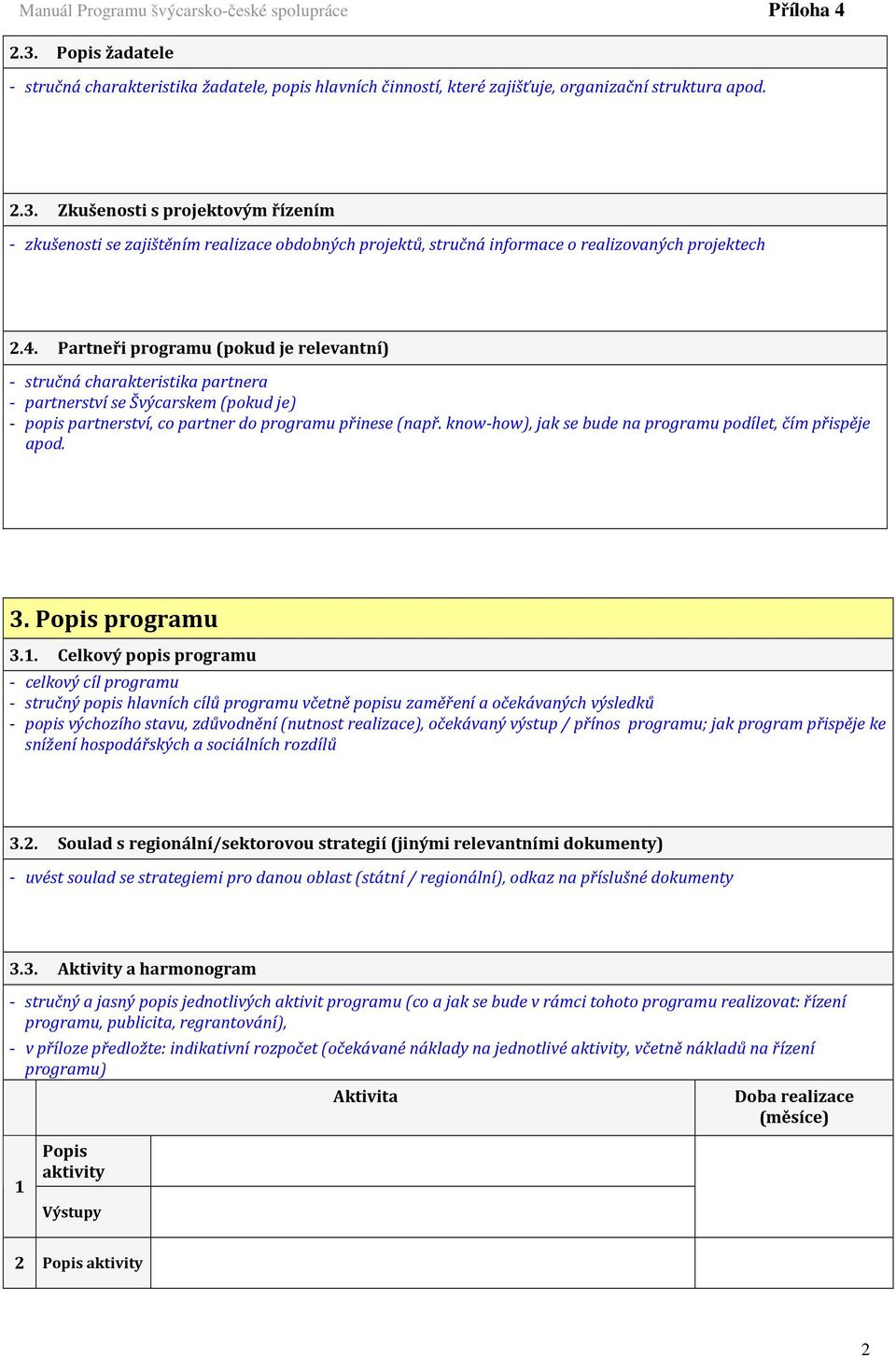 know-how), jak se bude na programu podílet, čím přispěje apod. 3. Popis programu 3.1.