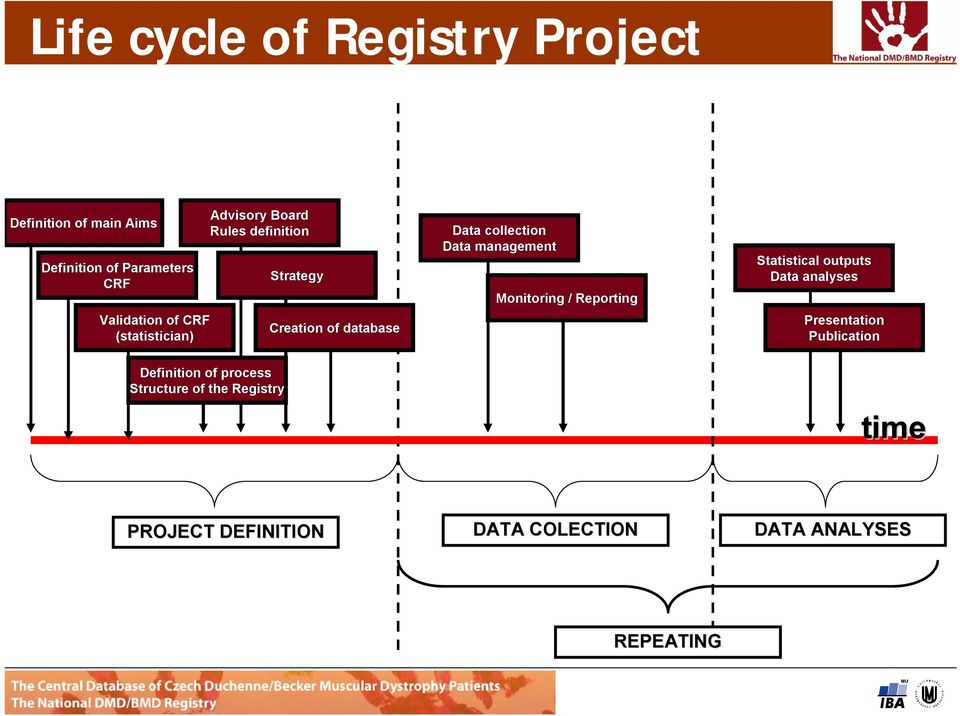 Strategy Creation of database Data collection Data management Monitoring / Reporting Statistical