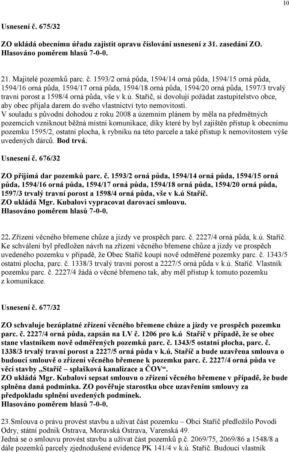 slování usnesení z 31. zasedání ZO. 21. Majitelé pozemků parc. č.