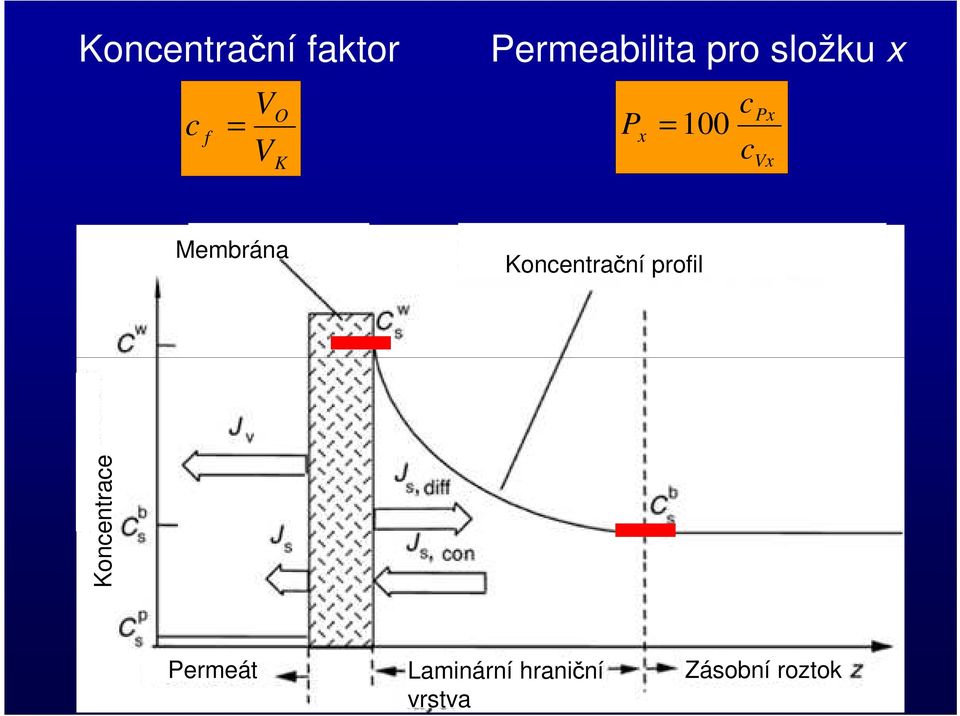 Membrána Koncentrační profil Koncentrace