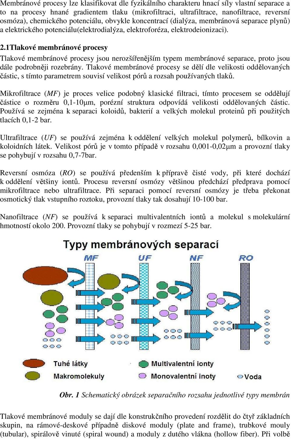 1Tlakové membránové procesy Tlakové membránové procesy jsou nerozšířenějším typem membránové separace, proto jsou dále podrobněji rozebrány.