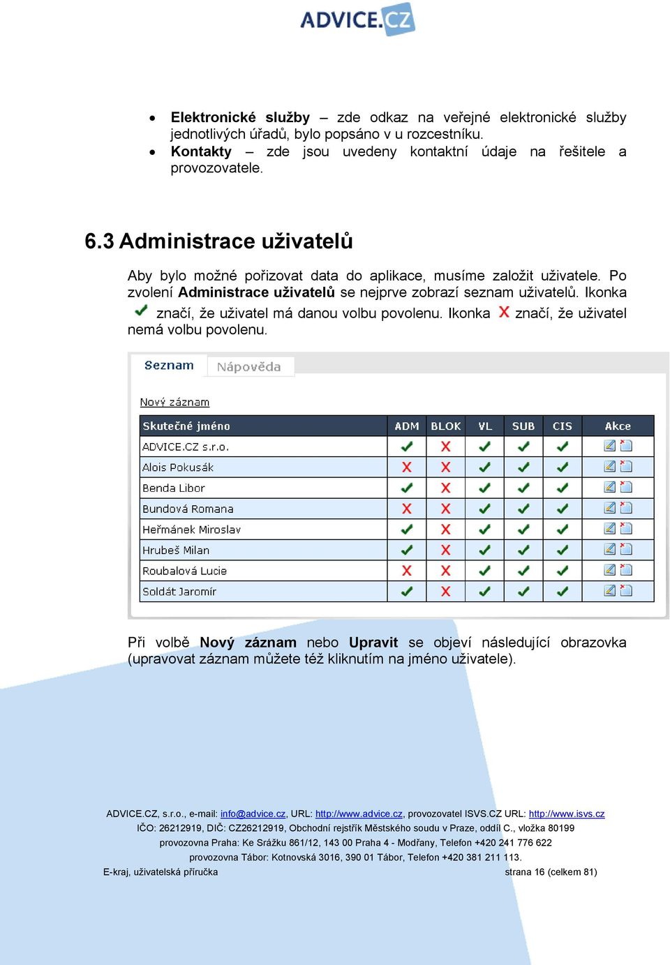 3 Administrace uživatelů Aby bylo možné pořizovat data do aplikace, musíme založit uživatele.