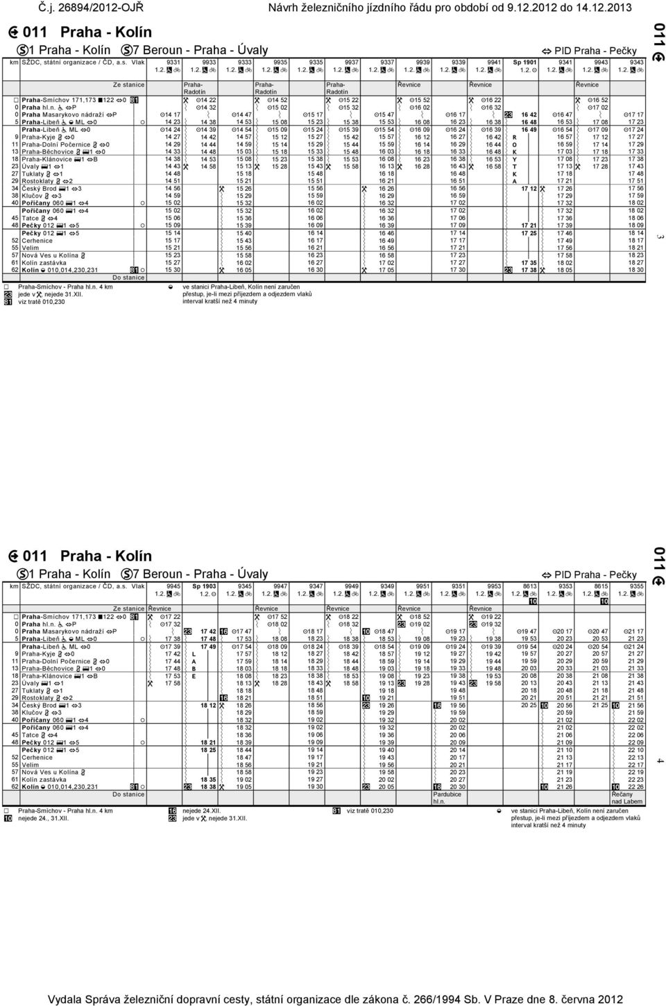 Vlak 9331 9933 9333 9935 9335 9937 9337 9939 9339 9941 Sp 1901 PID - Pečky - - - Řevnice Řevnice Řevnice Radotín Radotín Radotín -Smíchov 171,1731220 14 22 14 52 15 22 15 52 16 22 16 52 0 P 14 32 15