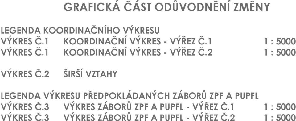 2 ŠIRŠÍ VZTAHY LEGENDA VÝKRESU PŘEDPOKLÁDANÝCH ZÁBORŮ ZPF A PUPFL VÝKRES Č.