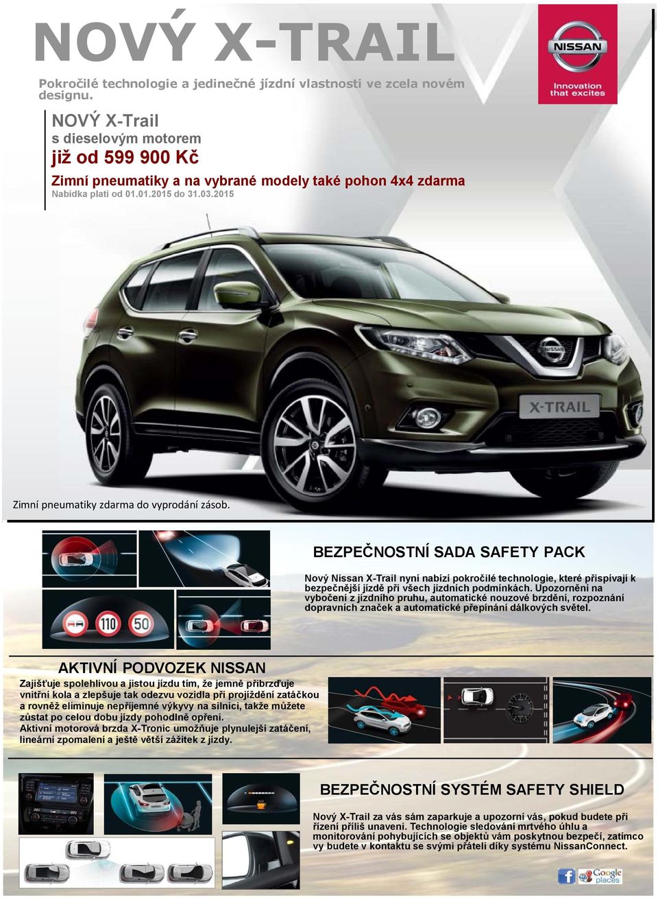 BEZPEČNOSTNÍ SADA SAFETY PACK Nový Nissan X-Trail nyní nabízí pokročilé technologie, které přispívají k bezpečnější jízdě při všech jízdních podmínkách.