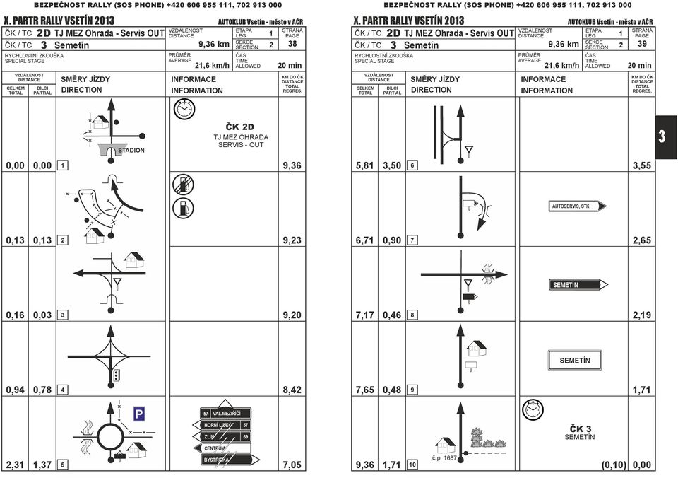 ARTR RALLY 203 AUTOKLUB Vsetín - město v AČR ČK / TC 2D TJ MEZ Ohrada - Servis servis OUT "A0 LEG AGE ČK / TC 3 Semetín Servis "A0 9,36 km 39 SECTION 2 RM%R RŮMĚR nová ČAS