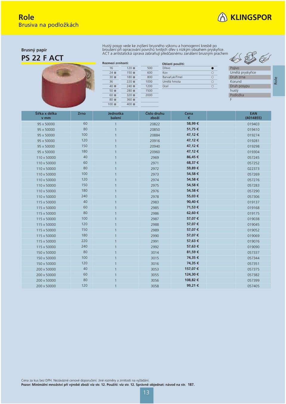 95 x 00 60 1 20822 58,99 019403 95 x 00 80 1 20850 51,75 019410 95 x 00 100 1 20884 47,12 019274 95 x 00 120 1 209 47,12 019281 95 x 00 150 1 20940 47,12 019298 95 x 00 180 1 20960 47,12 0194 110 x