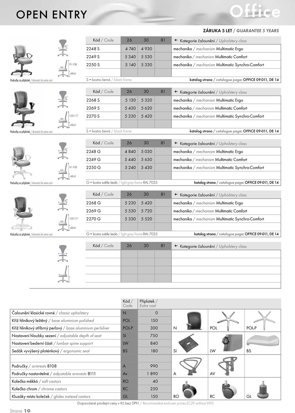 Ergo 2269 S 5 430 5 620 mechanika / mechanism Multimatic Comfort 2270 S 5 230 5 0 mechanika / mechanism Multimatic Synchro-Comfort S = kostra černá / black frame katalog strana / catalogue page: