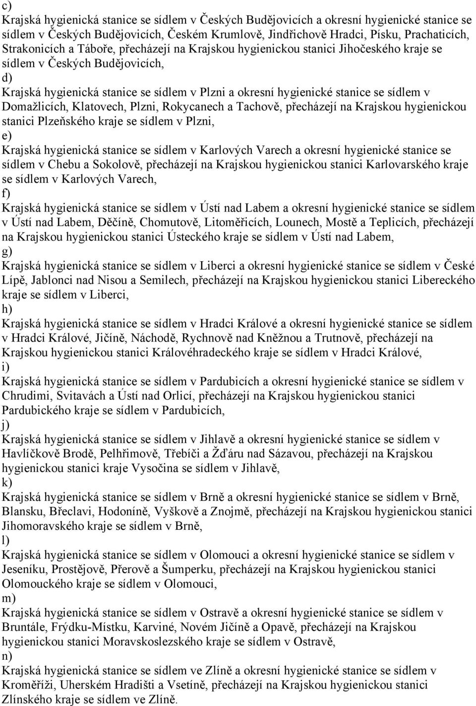 Domažlicích, Klatovech, Plzni, Rokycanech a Tachově, přecházejí na Krajskou hygienickou stanici Plzeňského kraje se sídlem v Plzni, e) Krajská hygienická stanice se sídlem v Karlových Varech a