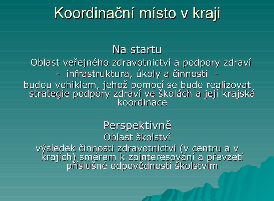 podpory zdraví ve školách a její krajská koordinace Perspektivně Oblast školství výsledek