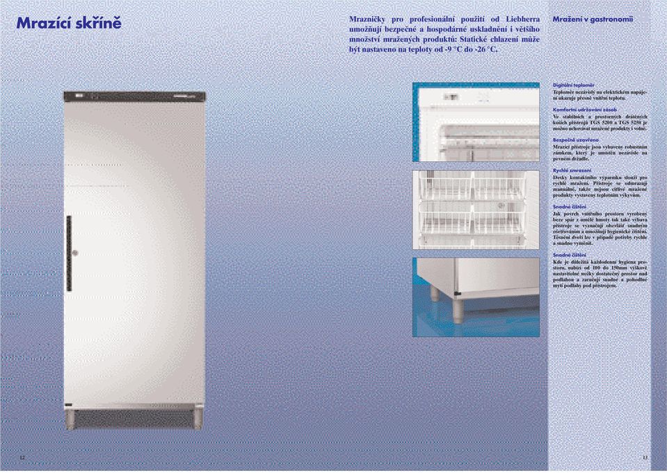 Komfortní udržování zásob Ve stabilních a prostorných drátěných koších přístrojů TGS 5200 a TGS 5250 je možno uchovávat mražené produkty i volně.