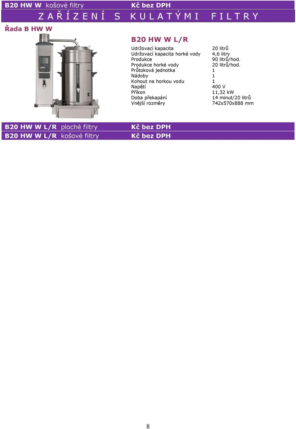 11,32 kw 14 minut/ 742x570x888 mm B20 HW W