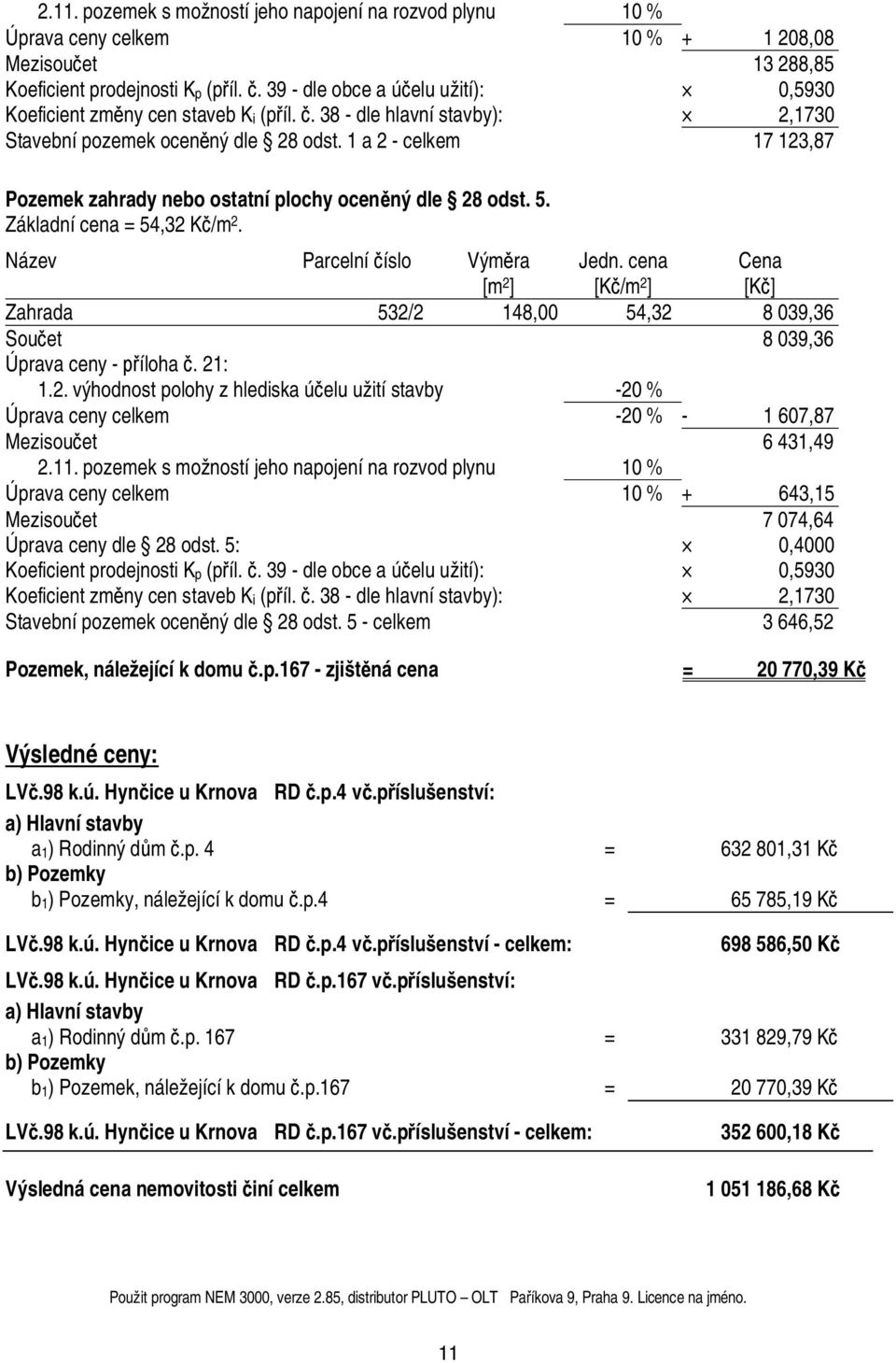 1 a 2 - celkem 17 123,87 Pozemek zahrady nebo ostatní plochy ocen ný dle 28 odst. 5. Základní cena = 54,32 K /m 2. Název Parcelní íslo Vým ra [m 2 ] Jedn.