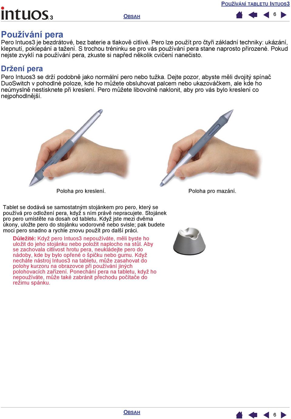 Držení pera Pero Intuos3 se drží podobně jako normální pero nebo tužka.