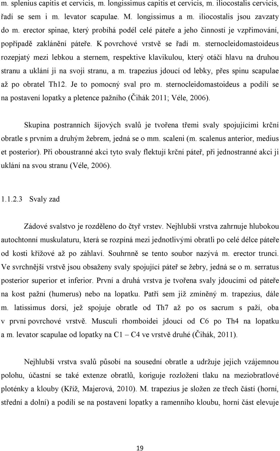 sternocleidomastoideus rozepjatý mezi lebkou a sternem, respektive klavikulou, který otáčí hlavu na druhou stranu a uklání ji na svoji stranu, a m.