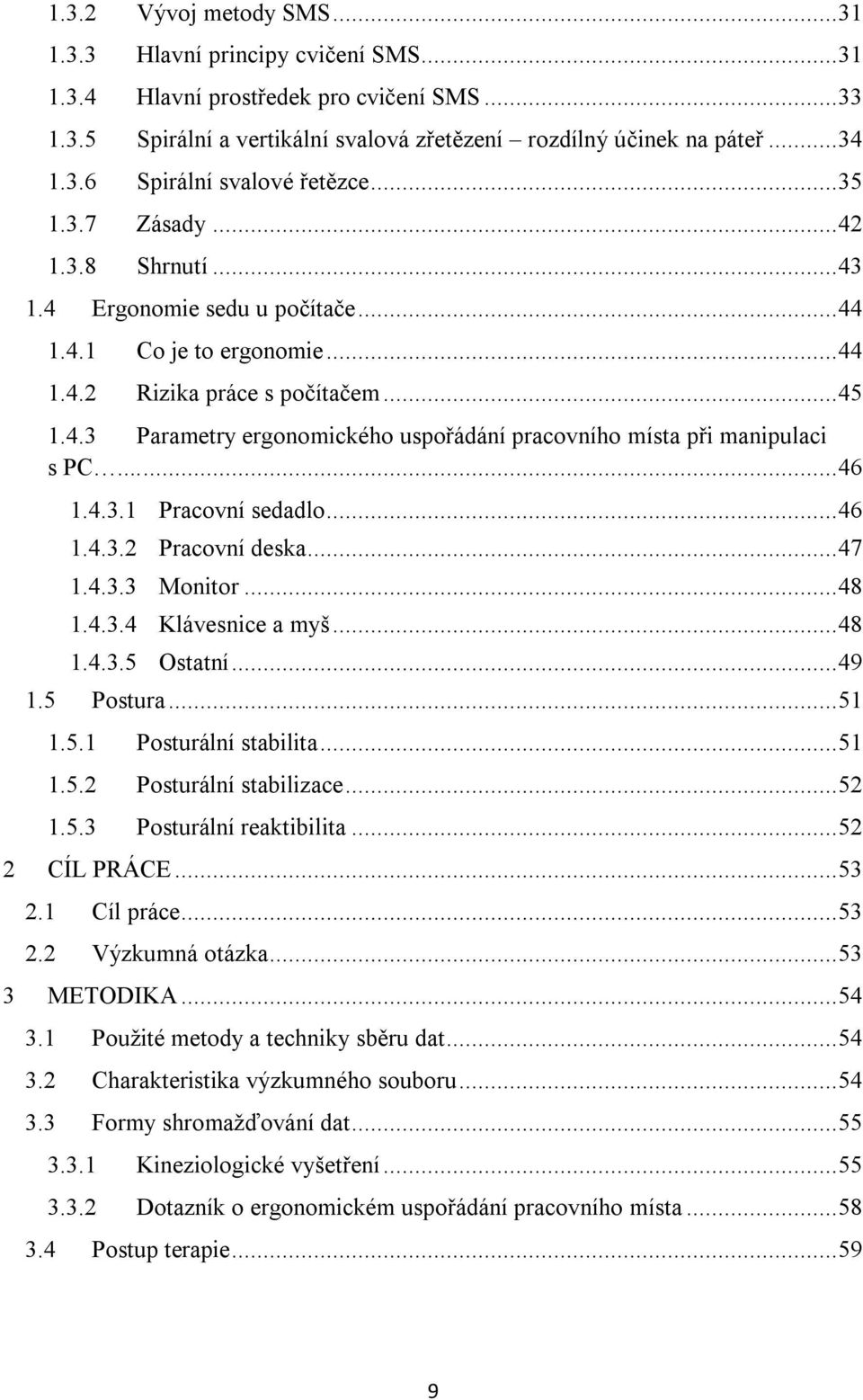 ..... 46 1.4.3.1 Pracovní sedadlo... 46 1.4.3.2 Pracovní deska... 47 1.4.3.3 Monitor... 48 1.4.3.4 Klávesnice a myš... 48 1.4.3.5 Ostatní... 49 1.5 Postura... 51 1.5.1 Posturální stabilita... 51 1.5.2 Posturální stabilizace.