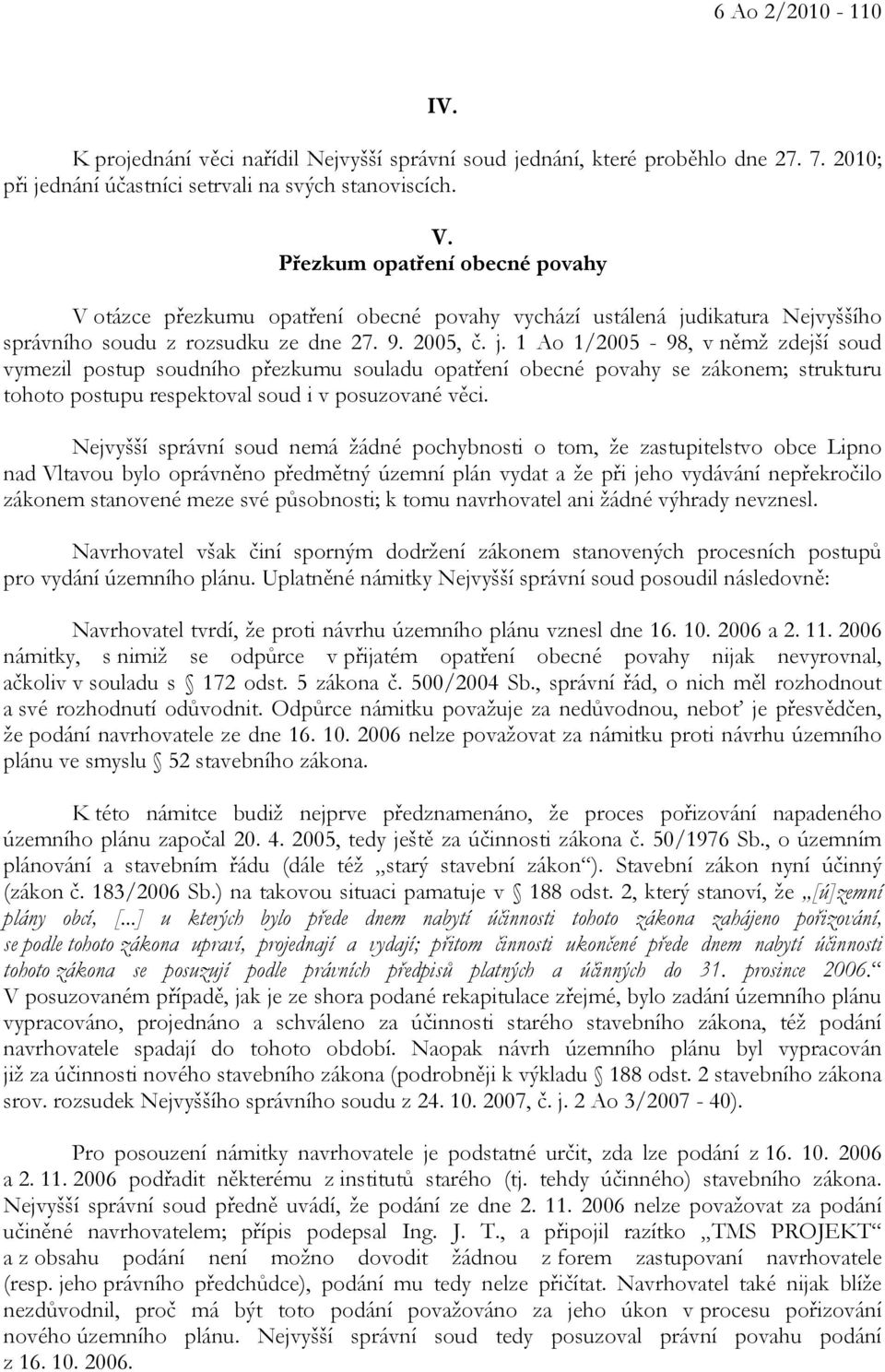 dikatura Nejvyššího správního soudu z rozsudku ze dne 27. 9. 2005, č. j.