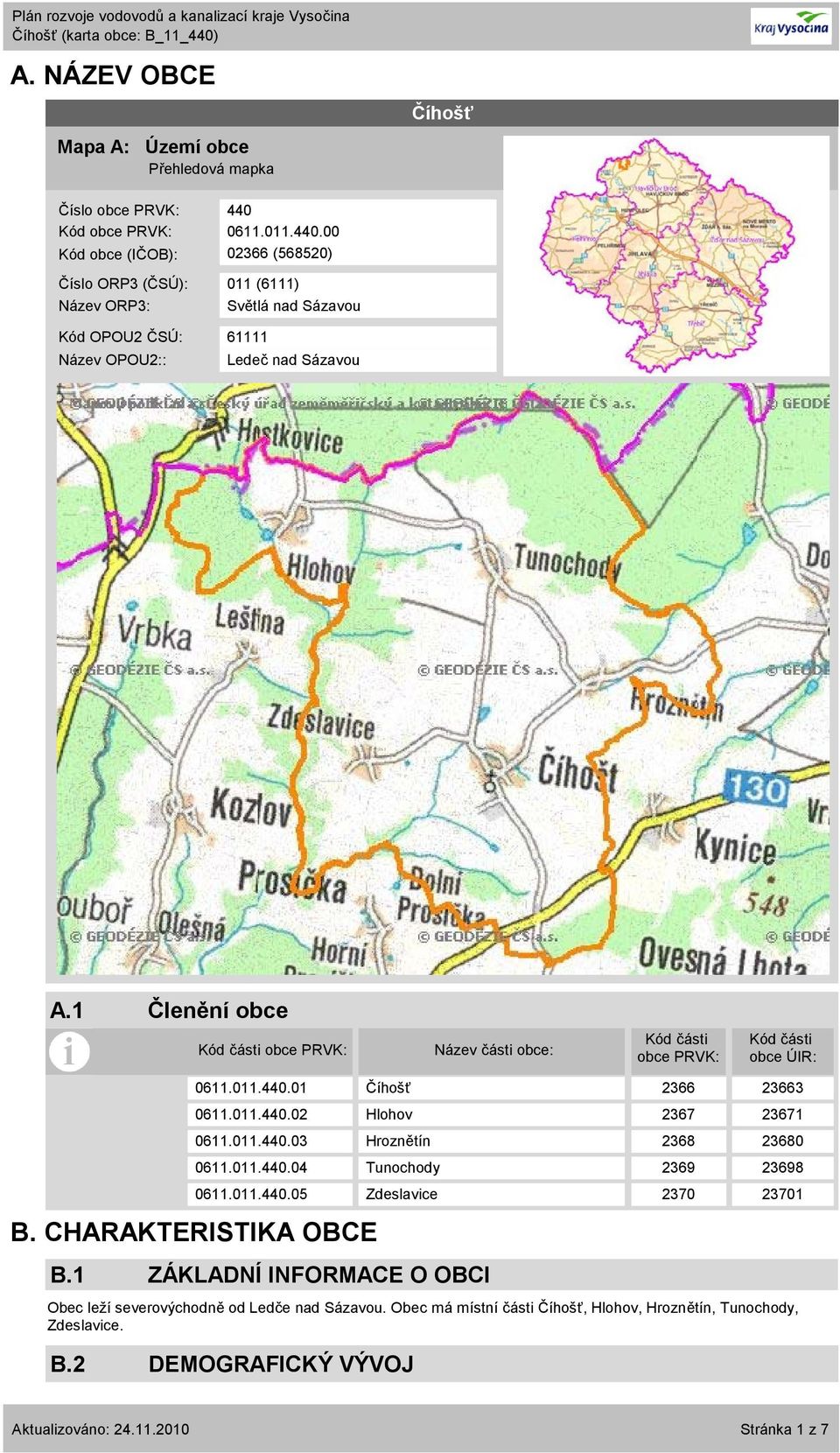 1 Členění obce Kód části obce PRVK: Název části obce: Kód části obce PRVK: Kód části obce ÚIR: 0611.011.440.01 Číhošť 2366 23663 0611.011.440.02 Hlohov 2367 23671 0611.011.440.03 Hroznětín 2368 23680 0611.