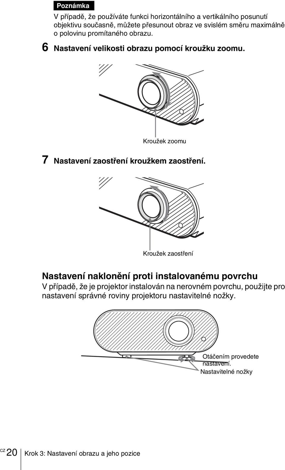 Kroužek zoomu 7 Nastavení zaostření kroužkem zaostření.