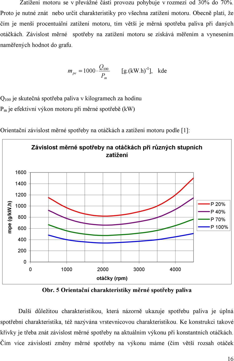 Závislost měrné spotřeby na zatížení motoru se získává měřením a vynesením naměřených hodnot do grafu. Q = [g.(kw.
