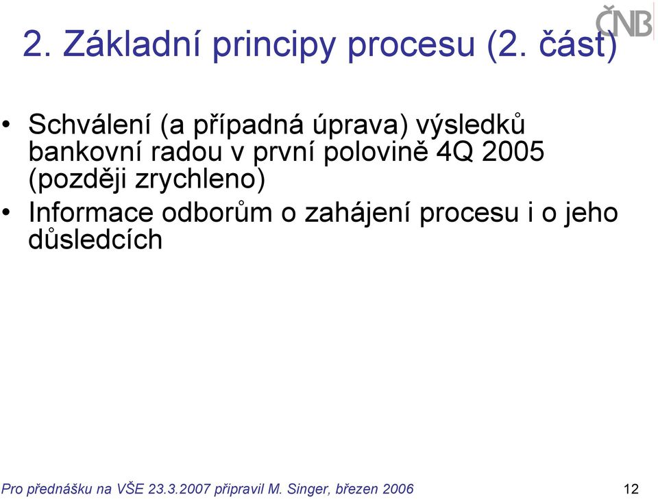 první polovině 4Q 2005 (později zrychleno) Informace odborům o