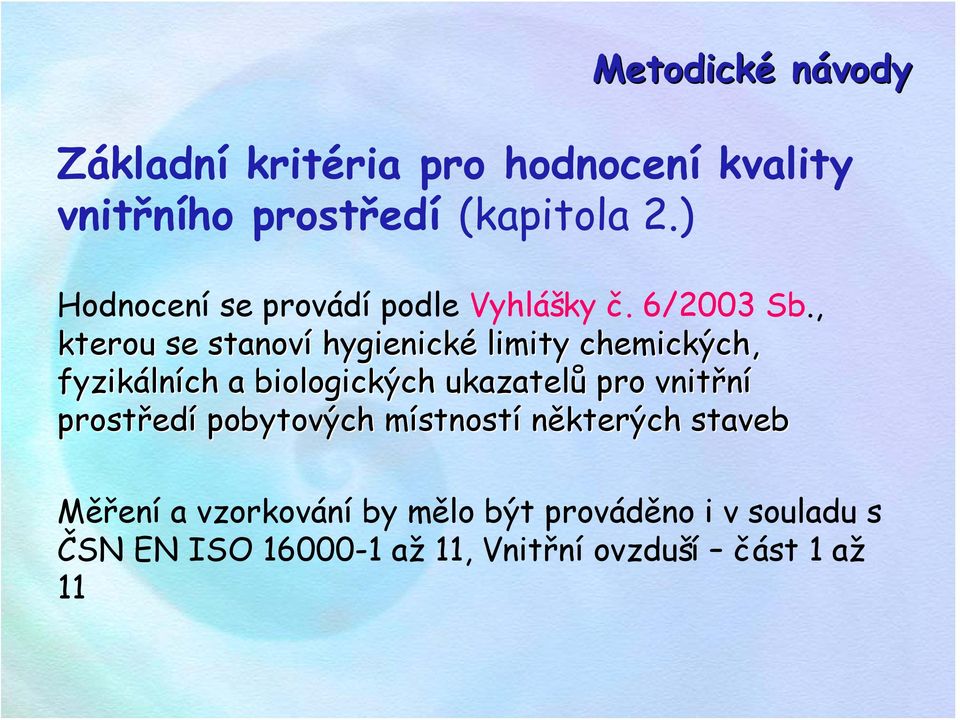 , kterou se stanoví hygienické limity chemických, fyzikálních a biologických ukazatelů pro vnitřní